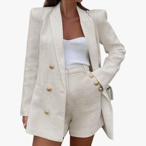 Elegant Cream Blazer and Shorts Set